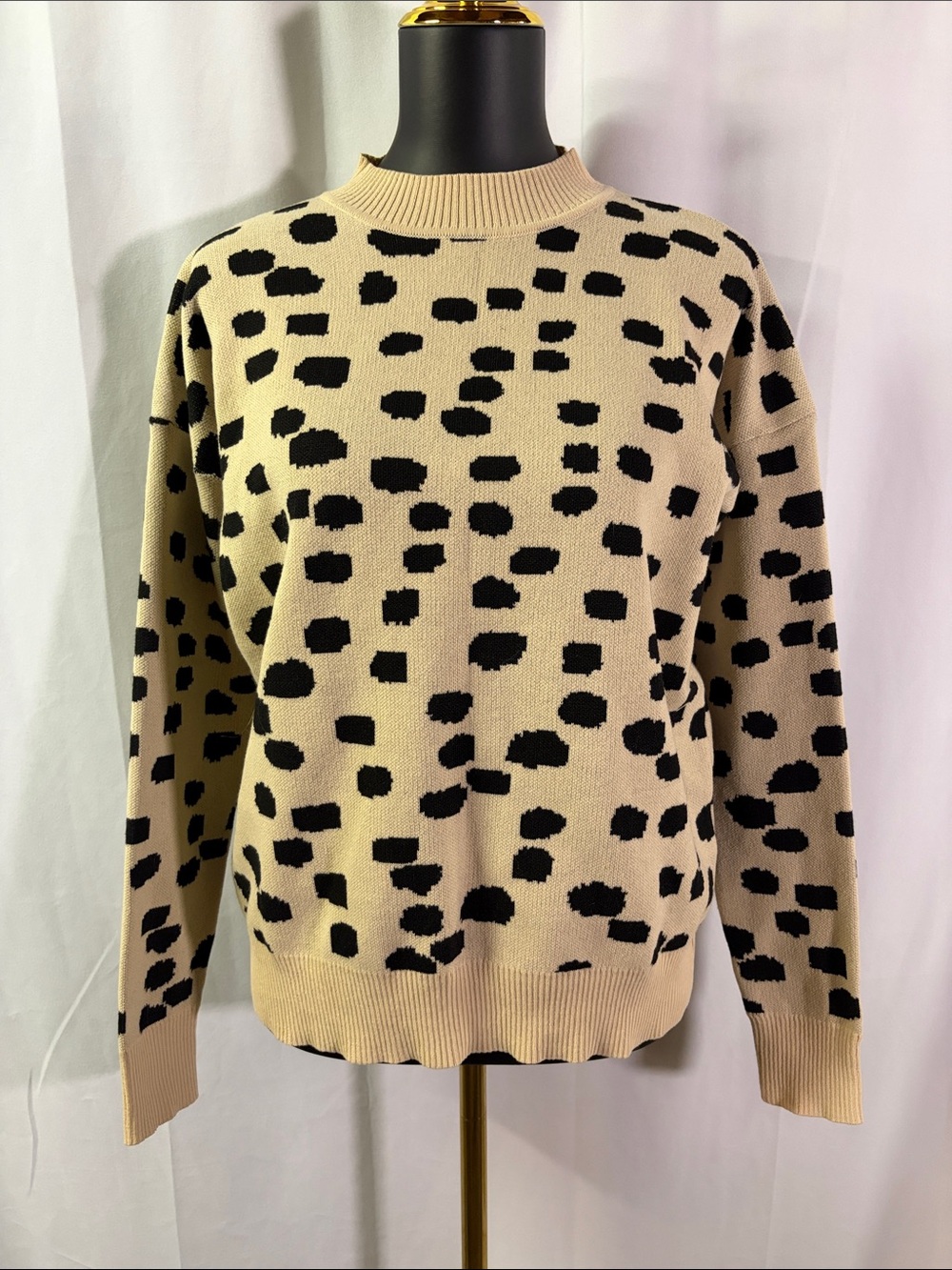 Harper Heritage Black & Beige Animal Print Long Sleeve Mock Neck Sweater